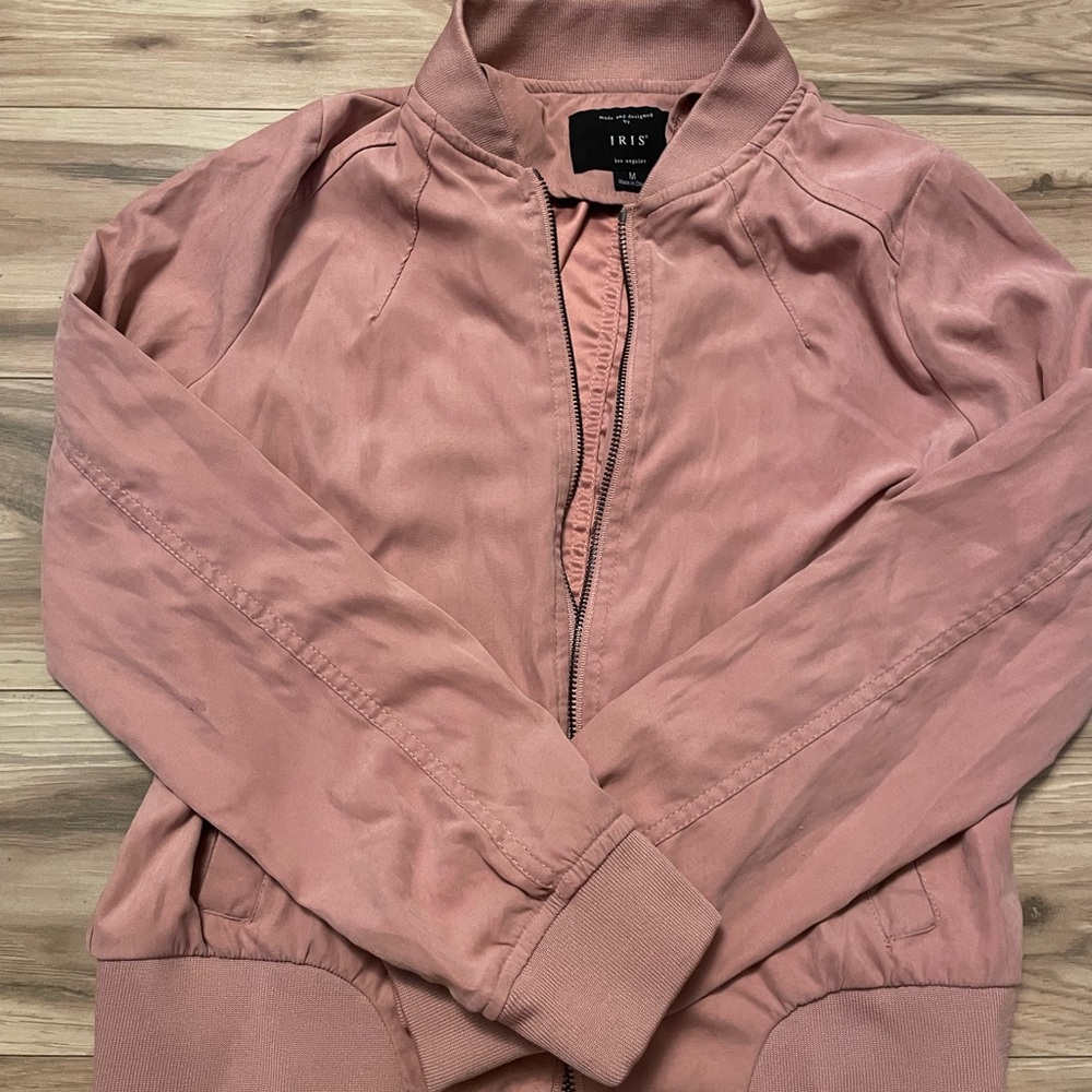 Iris Pink Bomber Jacket with Ribbed Details